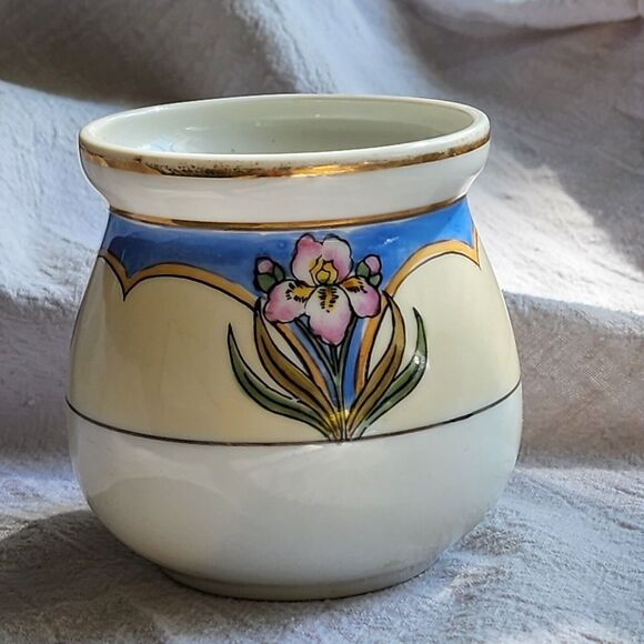 Vintage 1930's Noritake Art Neuveau CHINA JELLY JAR no lid or ladle IRIS FLOWER - Picture 1 of 14